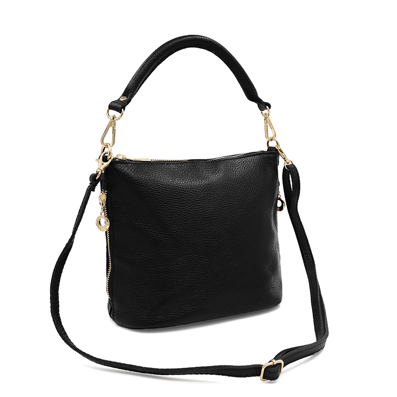 Természetes bőr válltáska 2 fogantyúval - fekete