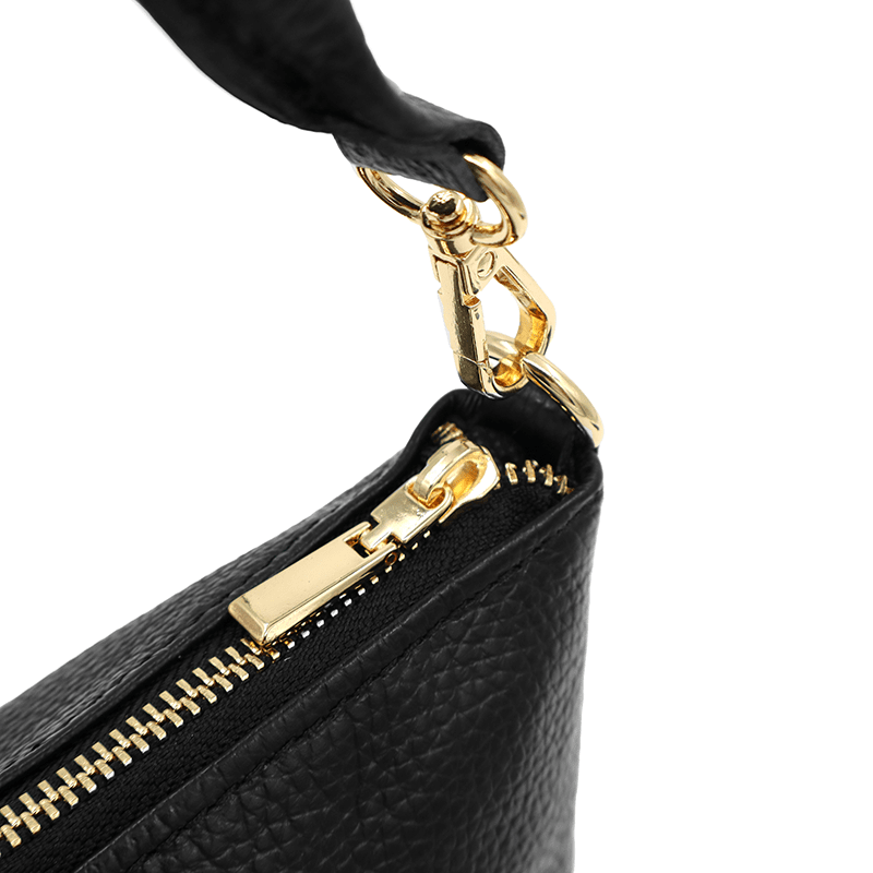 Természetes bőr válltáska 2 fogantyúval - fekete