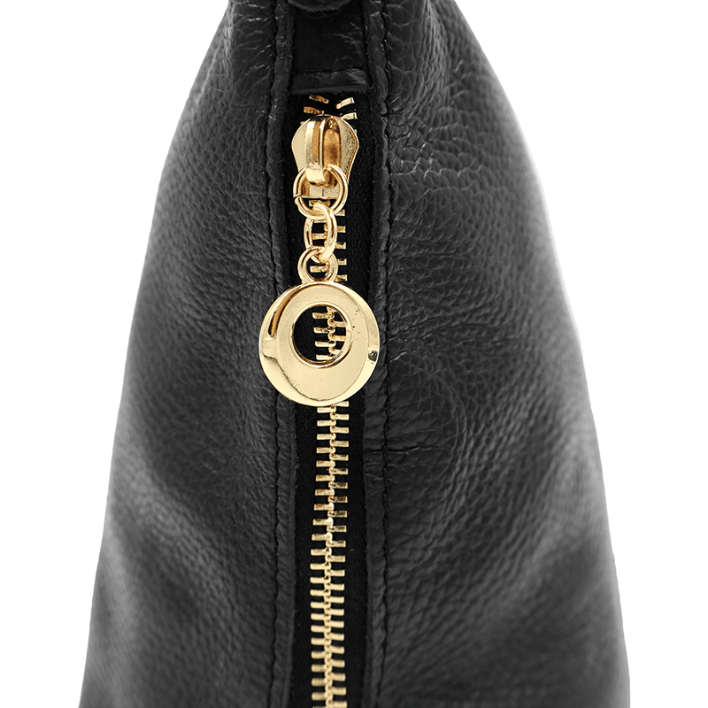 Természetes bőr válltáska 2 fogantyúval - fekete