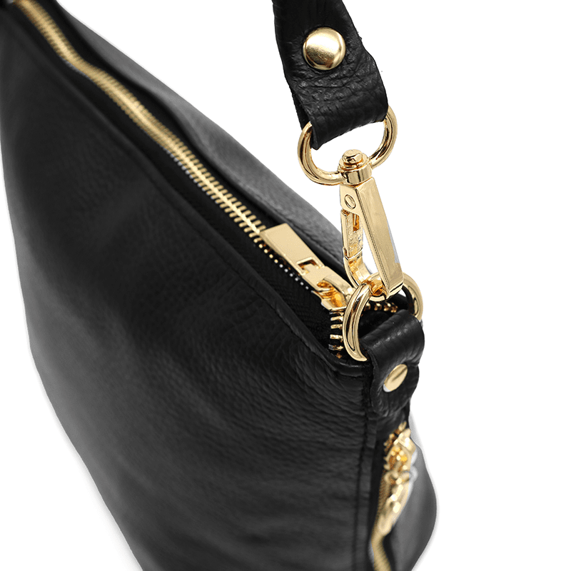 Természetes bőr válltáska 2 fogantyúval - fekete