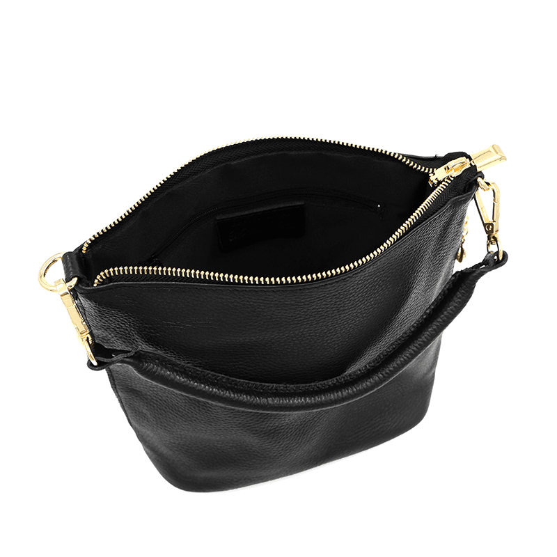 Természetes bőr válltáska 2 fogantyúval - fekete