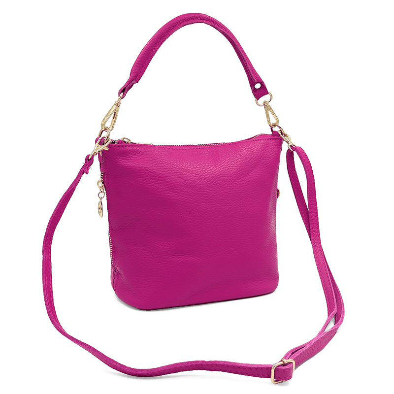 Természetes bőr válltáska 2 fogantyúval - fukszia