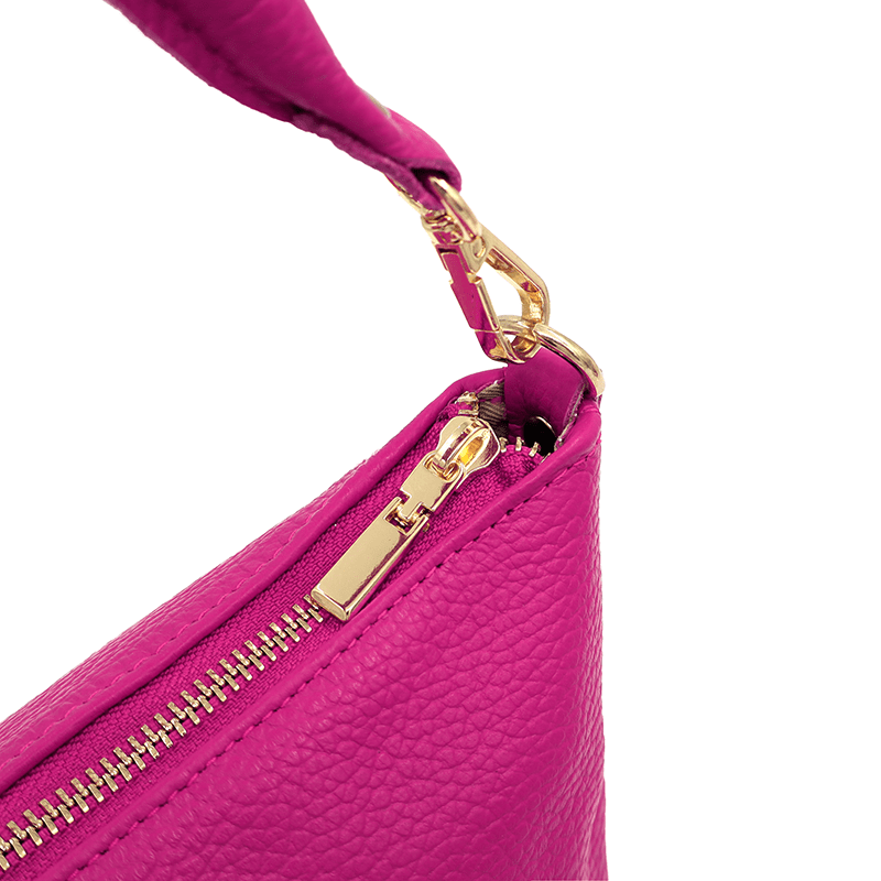 Természetes bőr válltáska 2 fogantyúval - fukszia