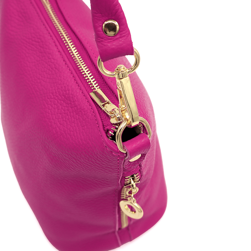 Természetes bőr válltáska 2 fogantyúval - fukszia