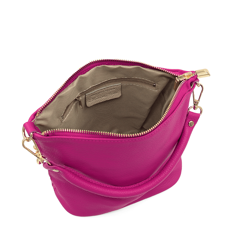 Természetes bőr válltáska 2 fogantyúval - fukszia