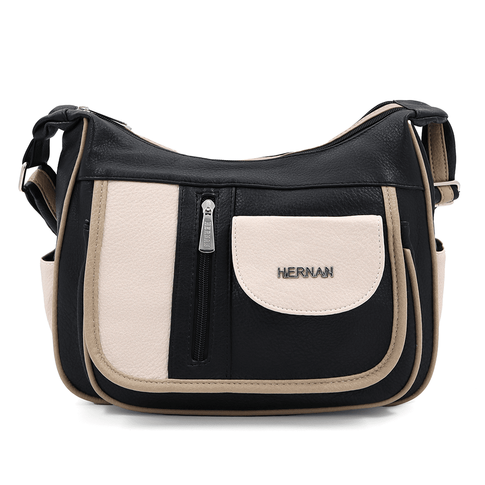 Válltáska 2 rekesszel és sok zsebbel - fekete/bézs