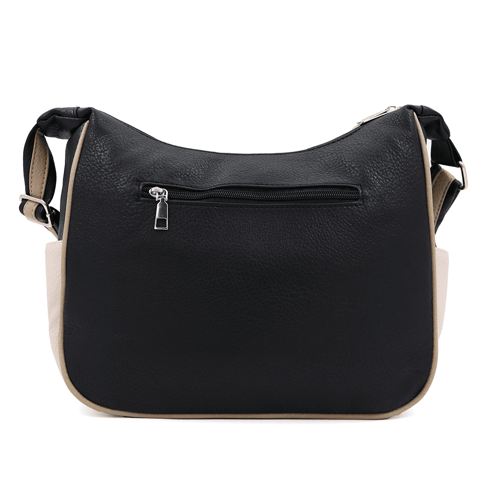 Válltáska 2 rekesszel és sok zsebbel - fekete/bézs