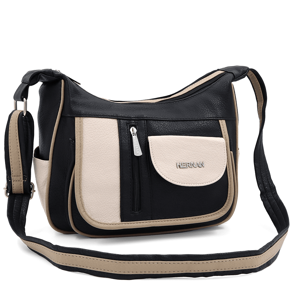 Válltáska 2 rekesszel és sok zsebbel - fekete/bézs