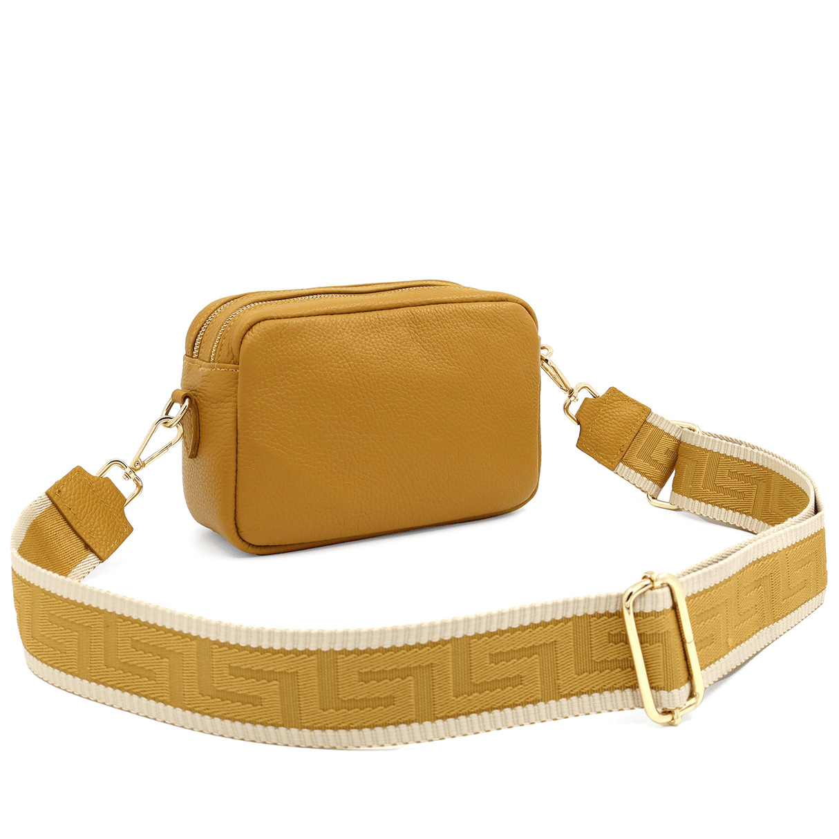 Természetes bőr válltáska 2 fogantyúval - mustársárga