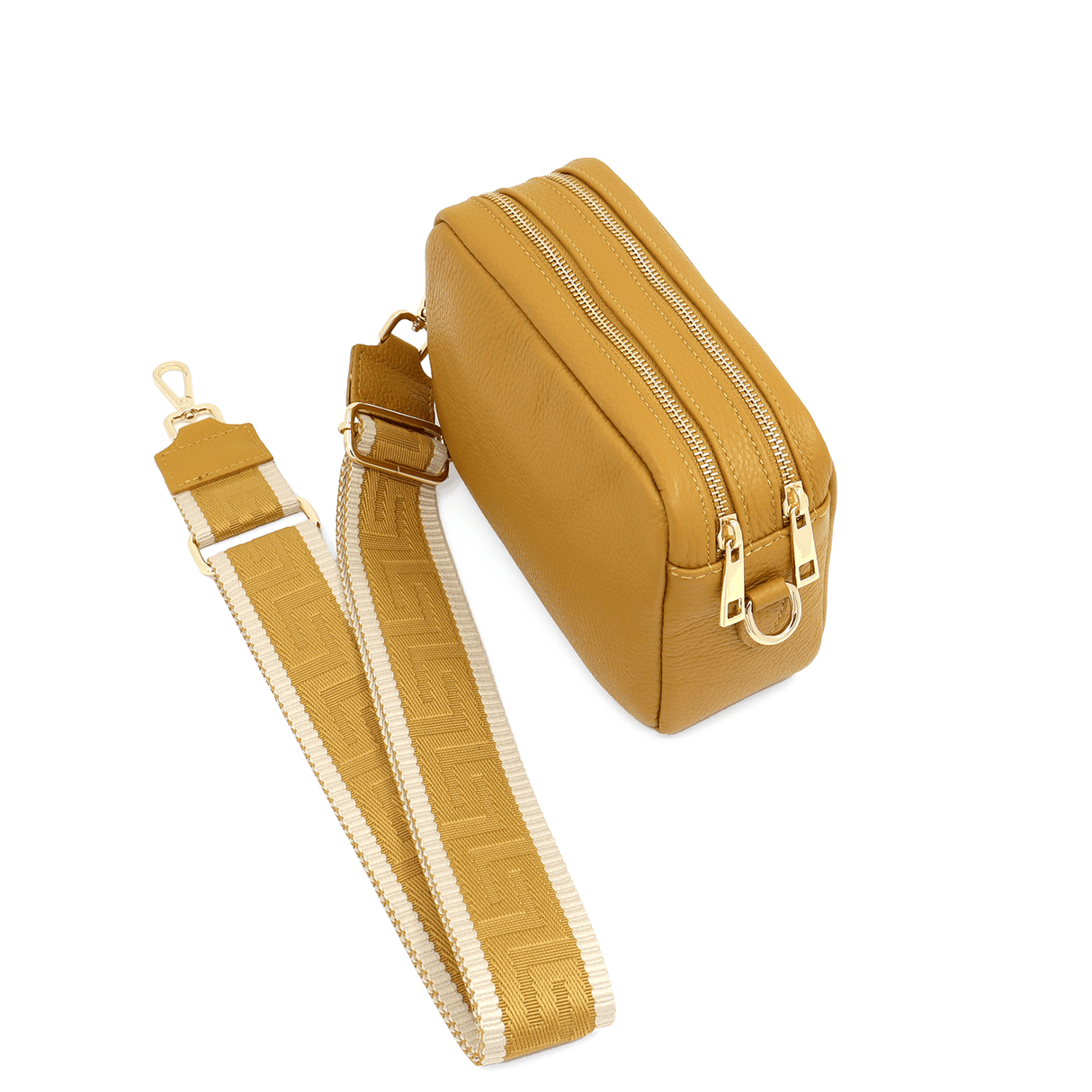 Természetes bőr válltáska 2 fogantyúval - mustársárga