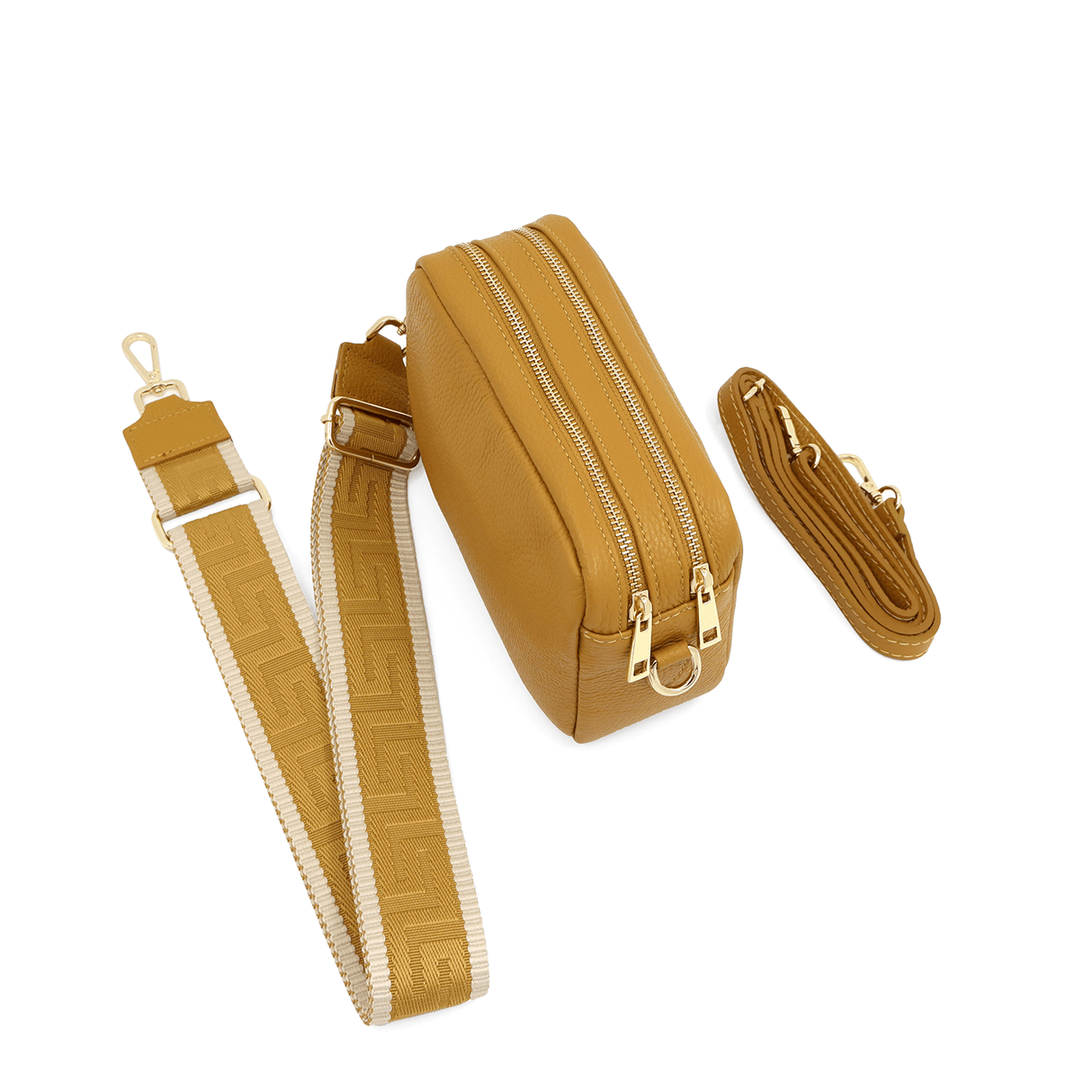 Természetes bőr válltáska 2 fogantyúval - mustársárga