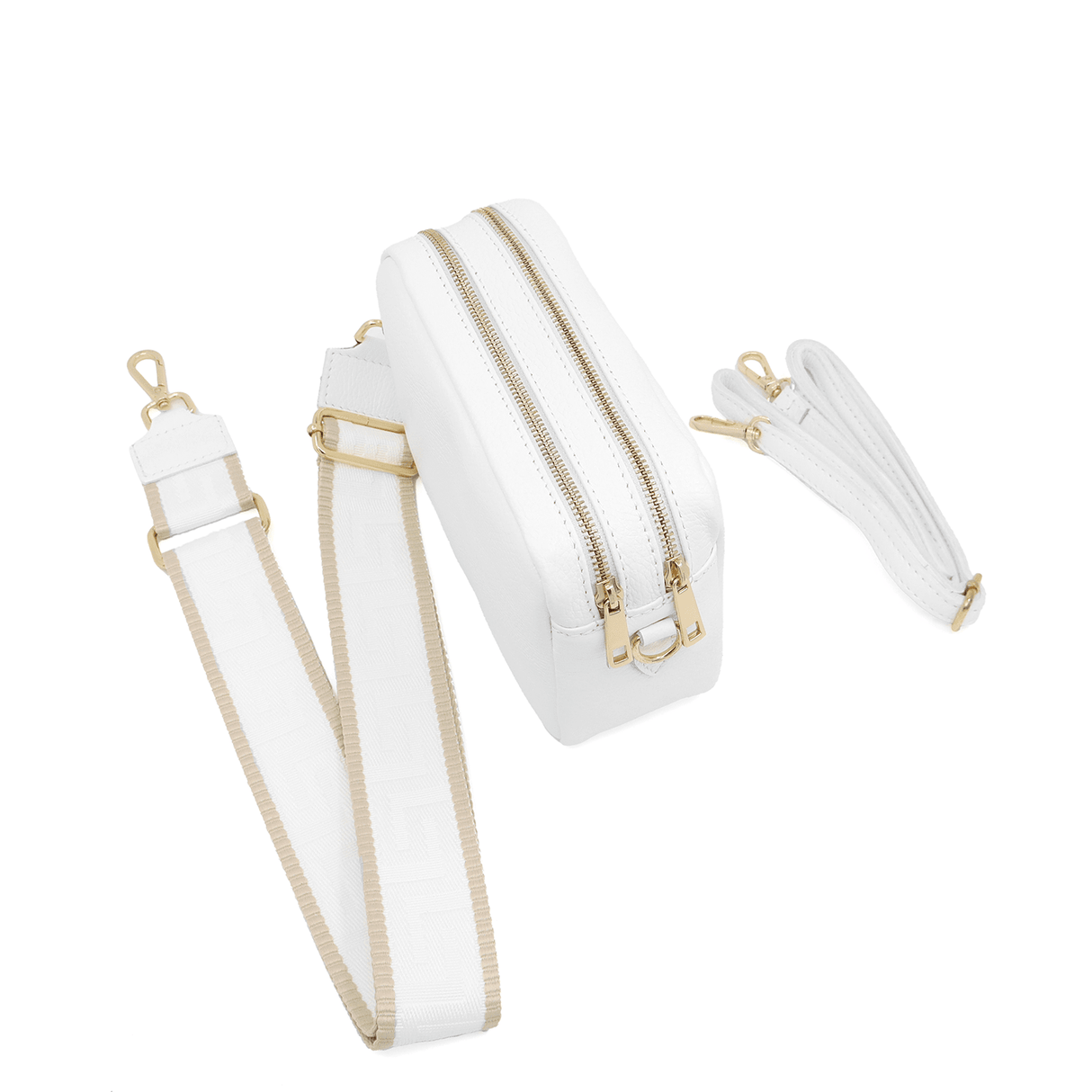 Természetes bőr válltáska 2 fogantyúval - fehér