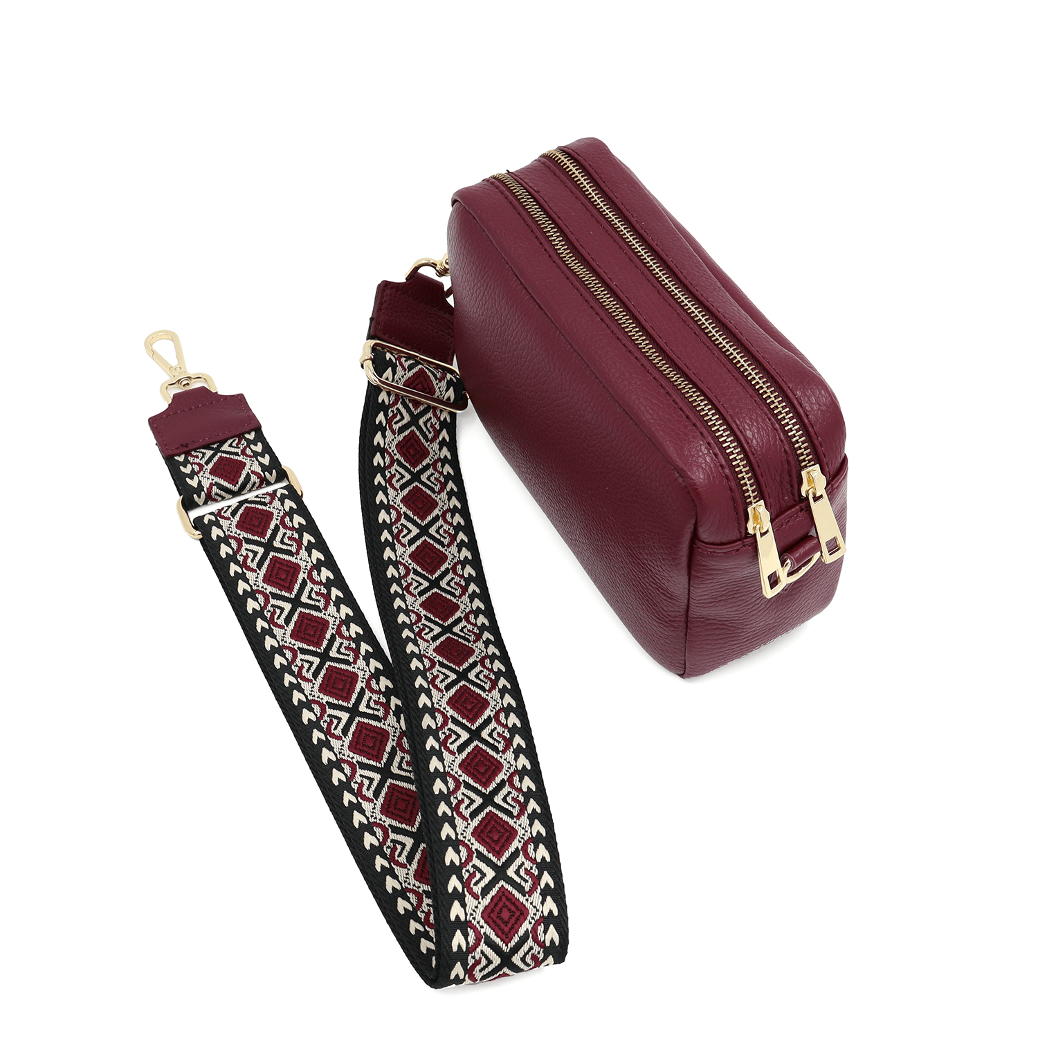 Természetes bőr válltáska 2 fogantyúval - bordó