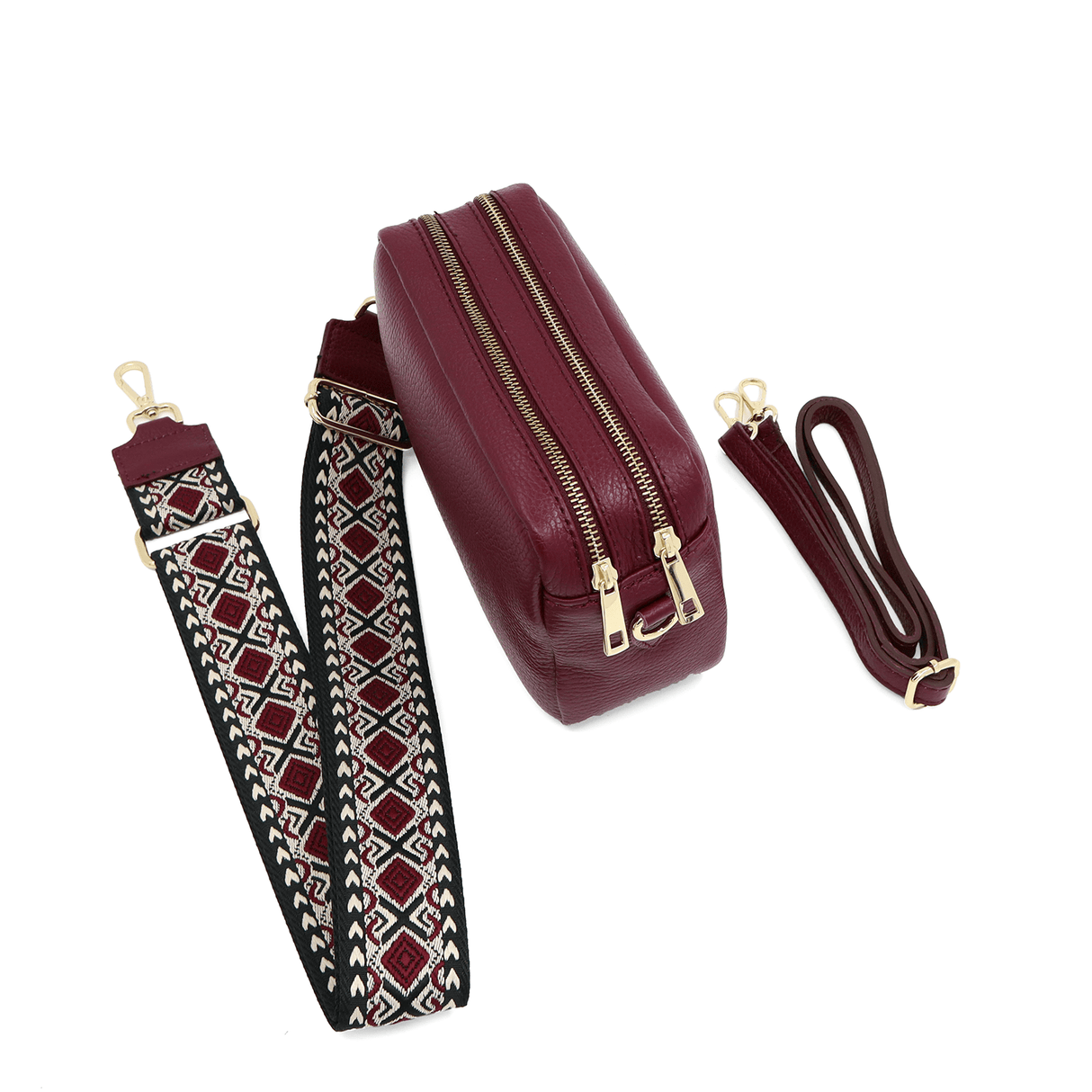 Természetes bőr válltáska 2 fogantyúval - bordó