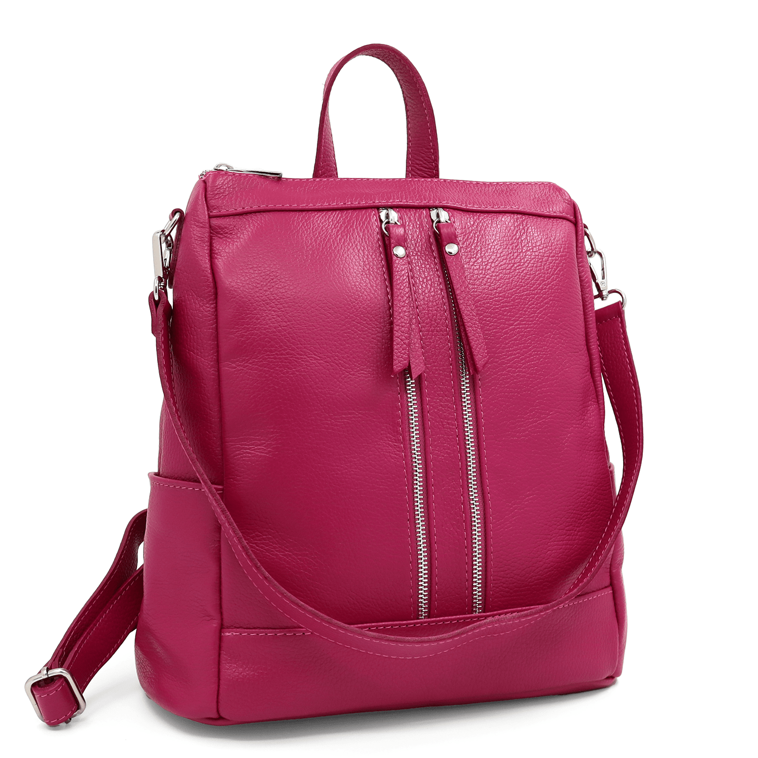 2 az 1-ben - Vittoria természetes bőr hátizsák és táska - sötét fukszia