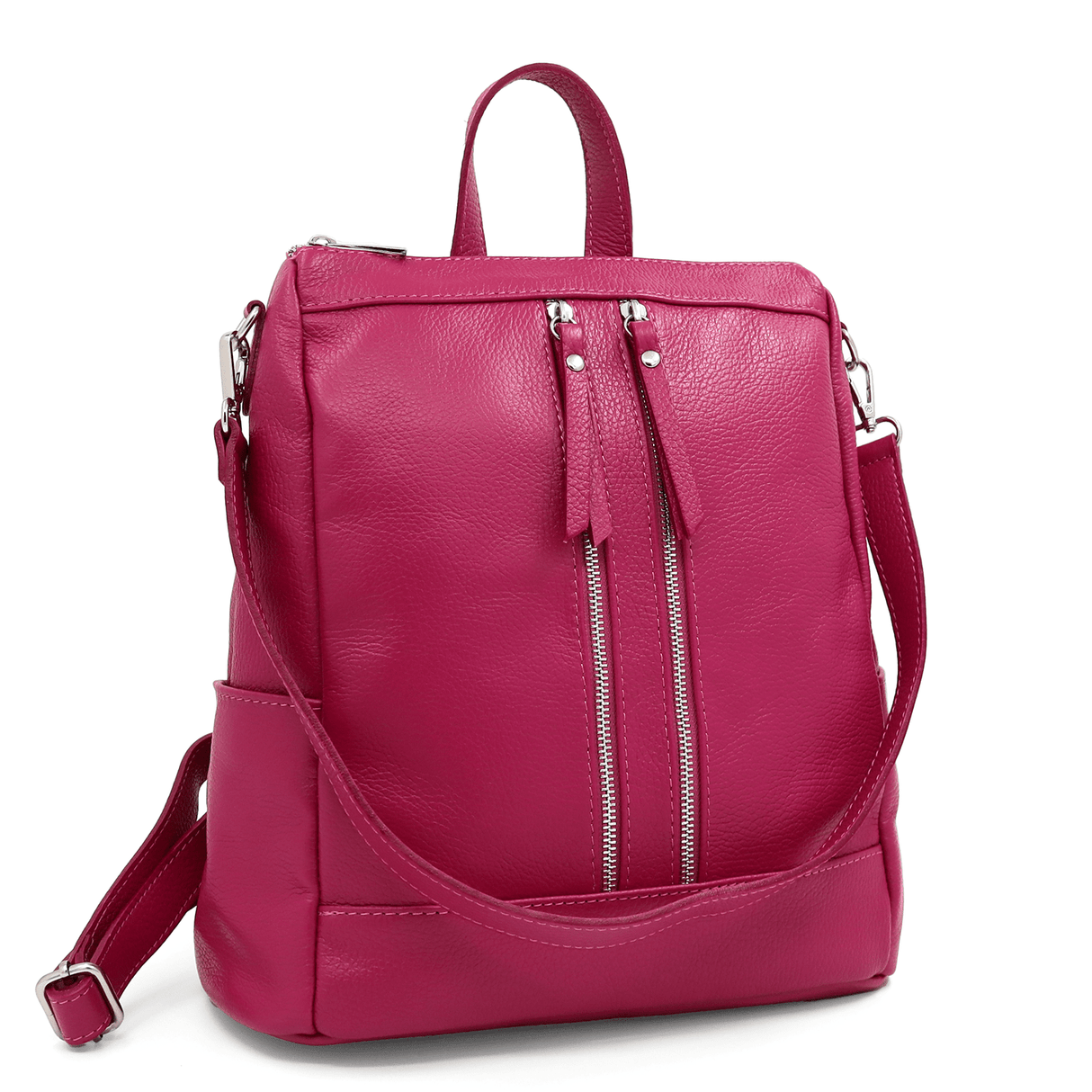 2 az 1-ben - Vittoria természetes bőr hátizsák és táska - sötét fukszia