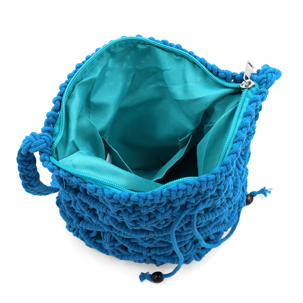 Női válltáska pamut makraméból - kék