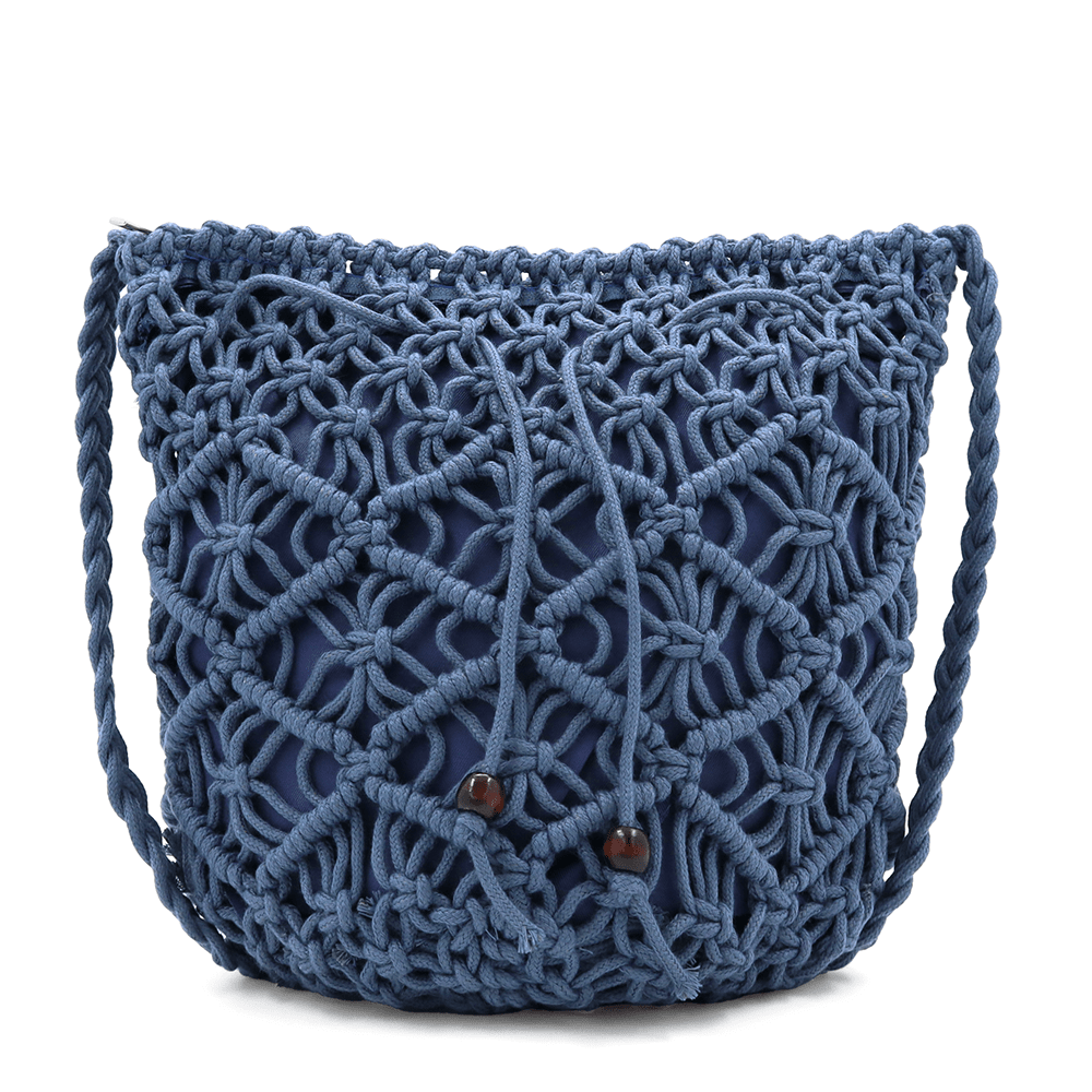 Női válltáska pamut makraméból - sötétkék