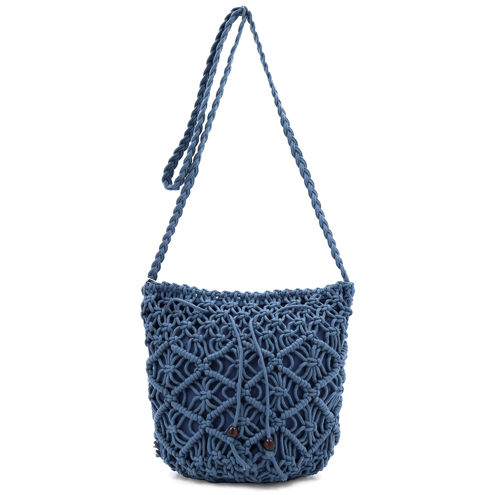 Női válltáska pamut makraméból - sötétkék