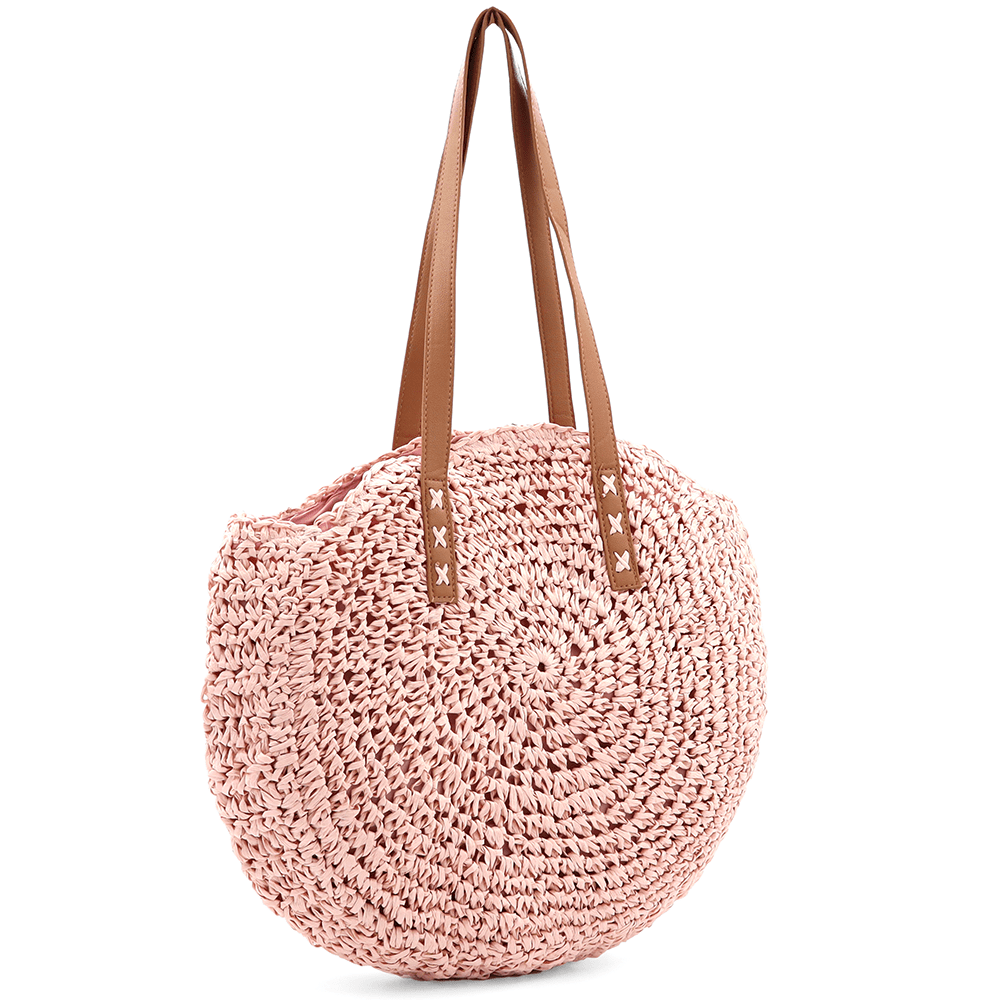 Nagy raffia táska Boho - rózsaszín hamu