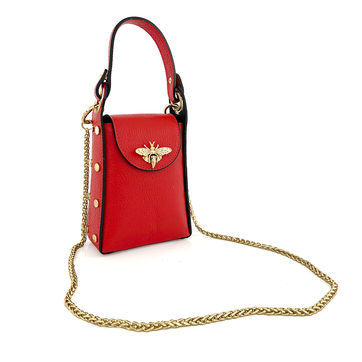 Női táska 2 fogantyúval, természetes bőrből, Azzurra  - piros