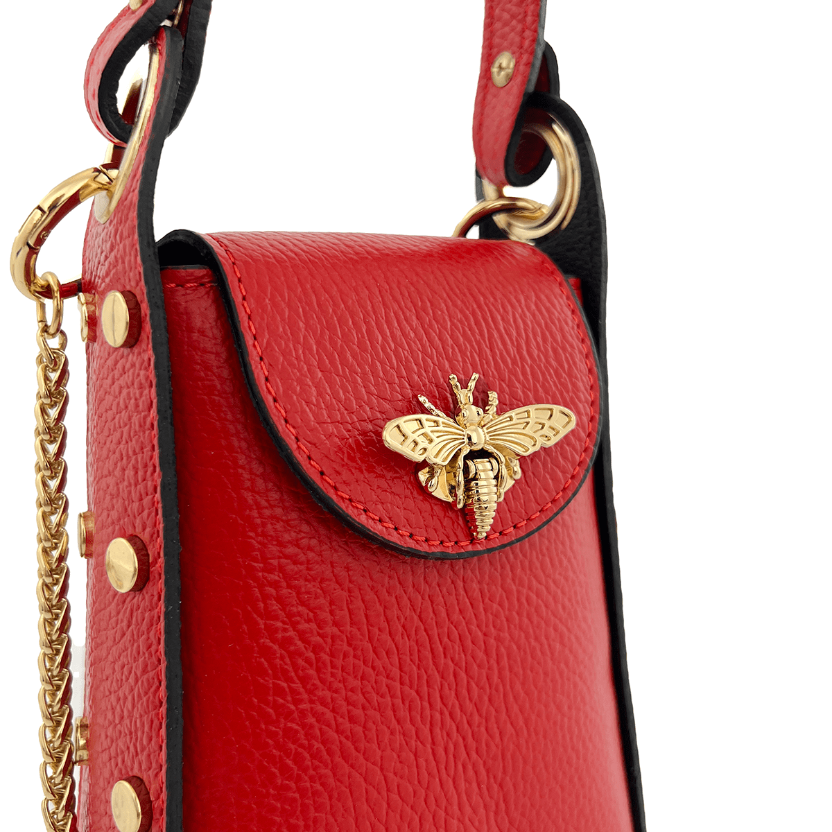 Női táska 2 fogantyúval, természetes bőrből, Azzurra  - piros