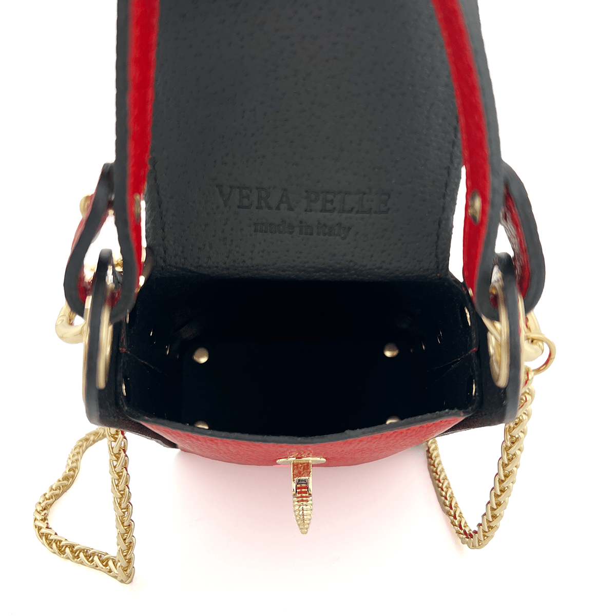 Női táska 2 fogantyúval, természetes bőrből, Azzurra  - piros