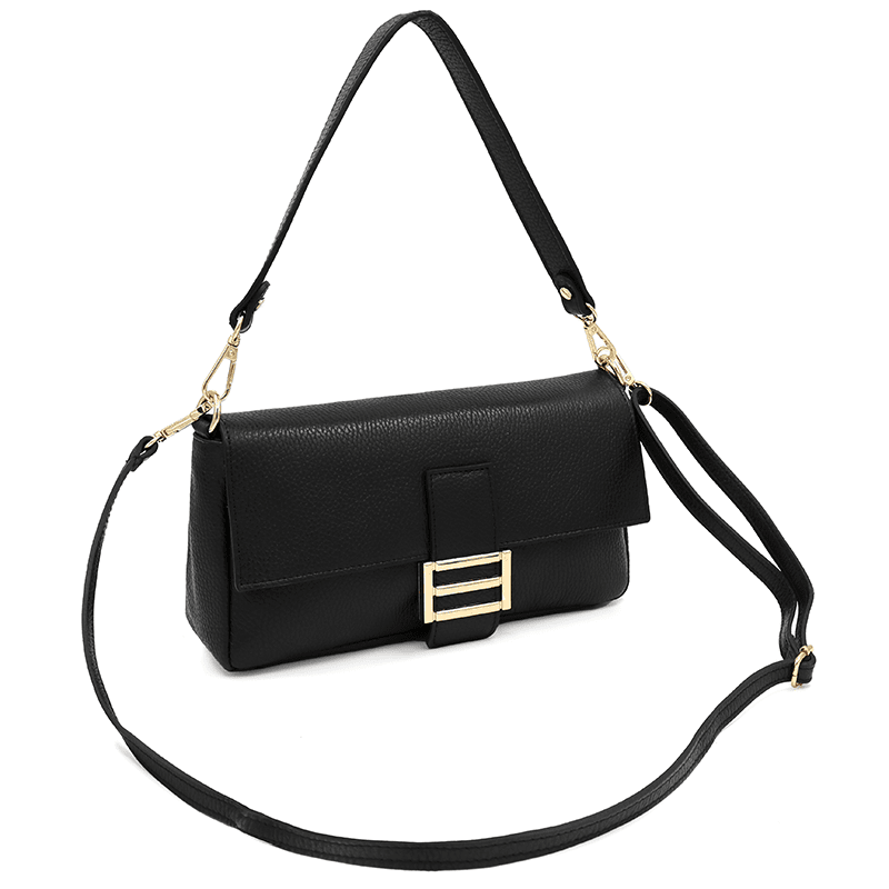 Női táska 2 fogantyúval, természetes bőrből, Napolia - fekete