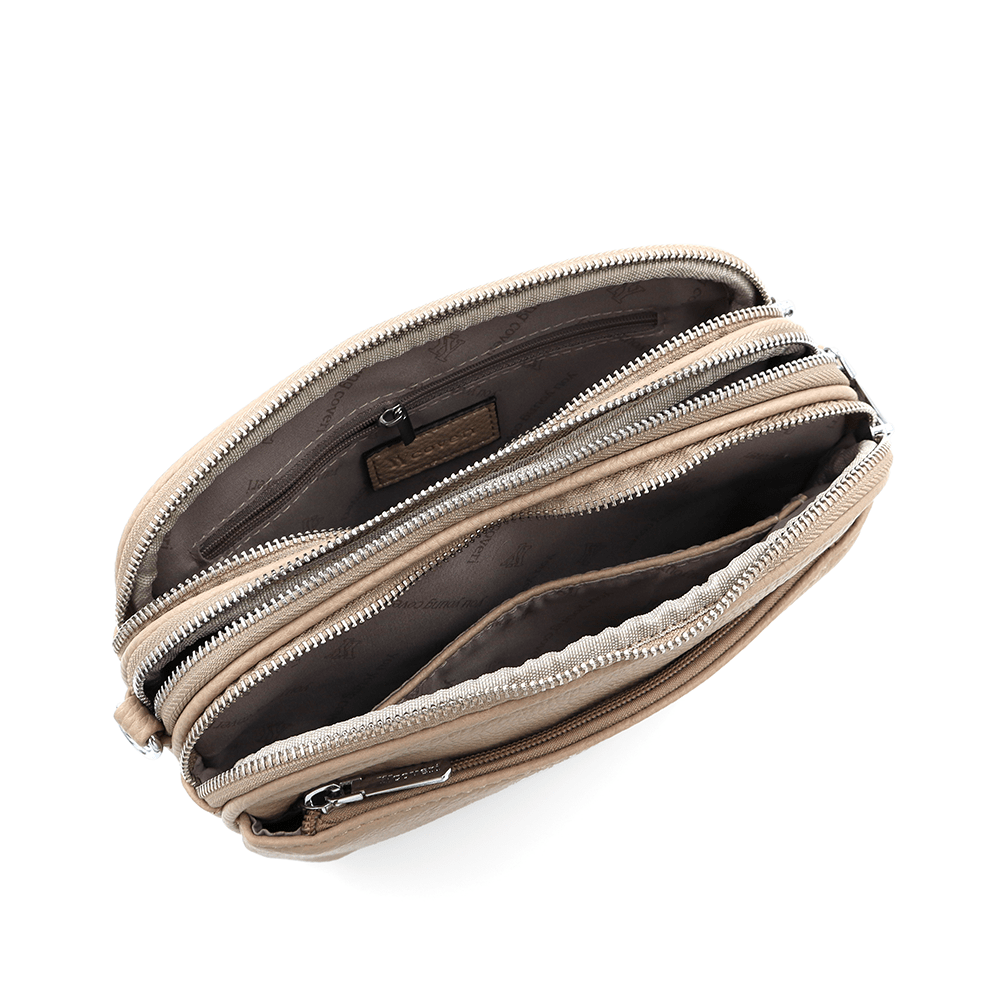 Női válltáska három rekesszel - világosbarna