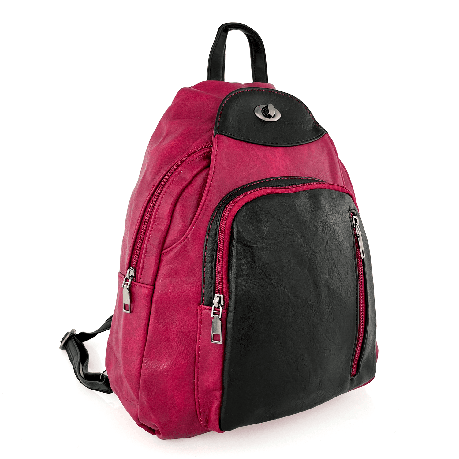 Női hátizsák sok zsebbel - piros/fekete