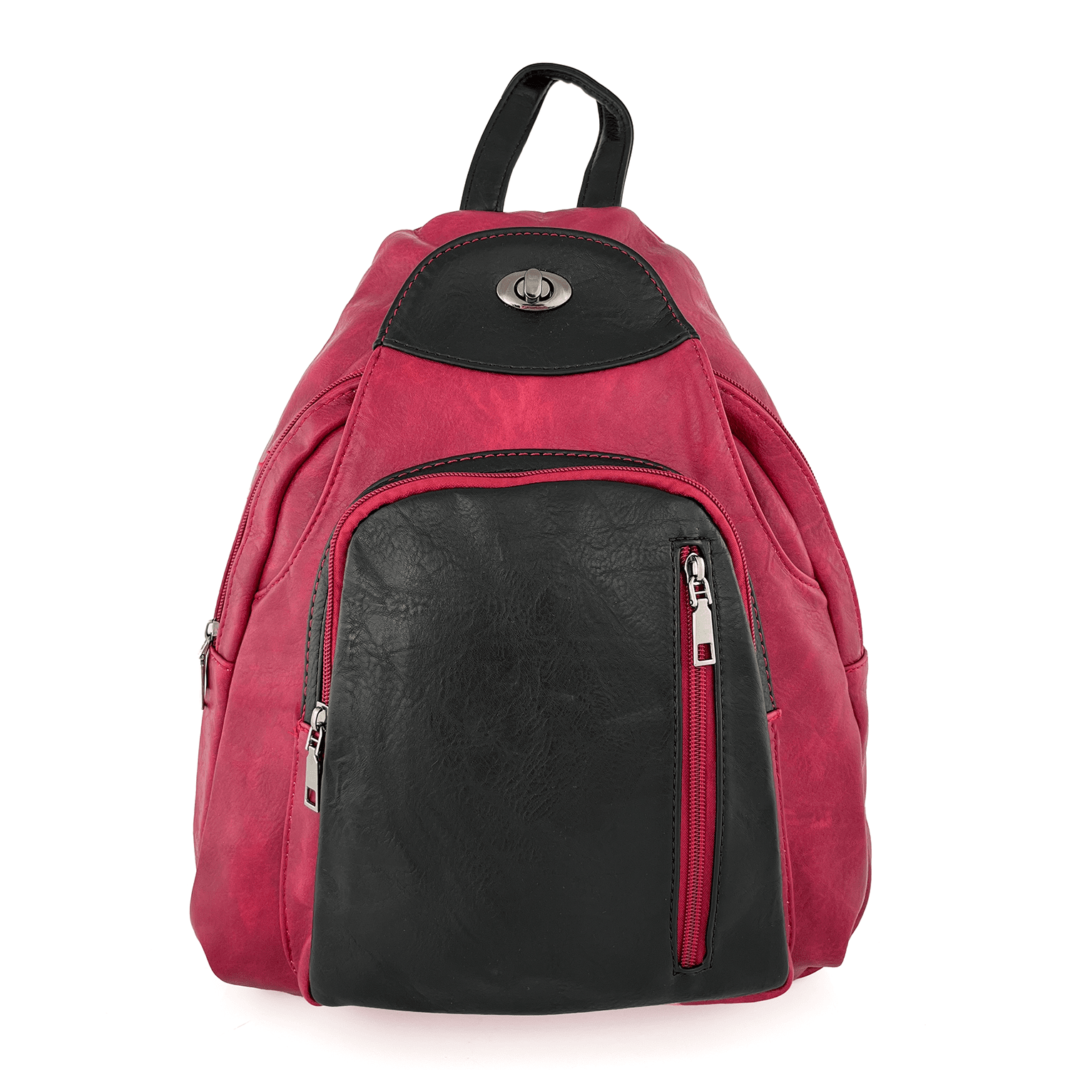 Női hátizsák sok zsebbel - piros/fekete