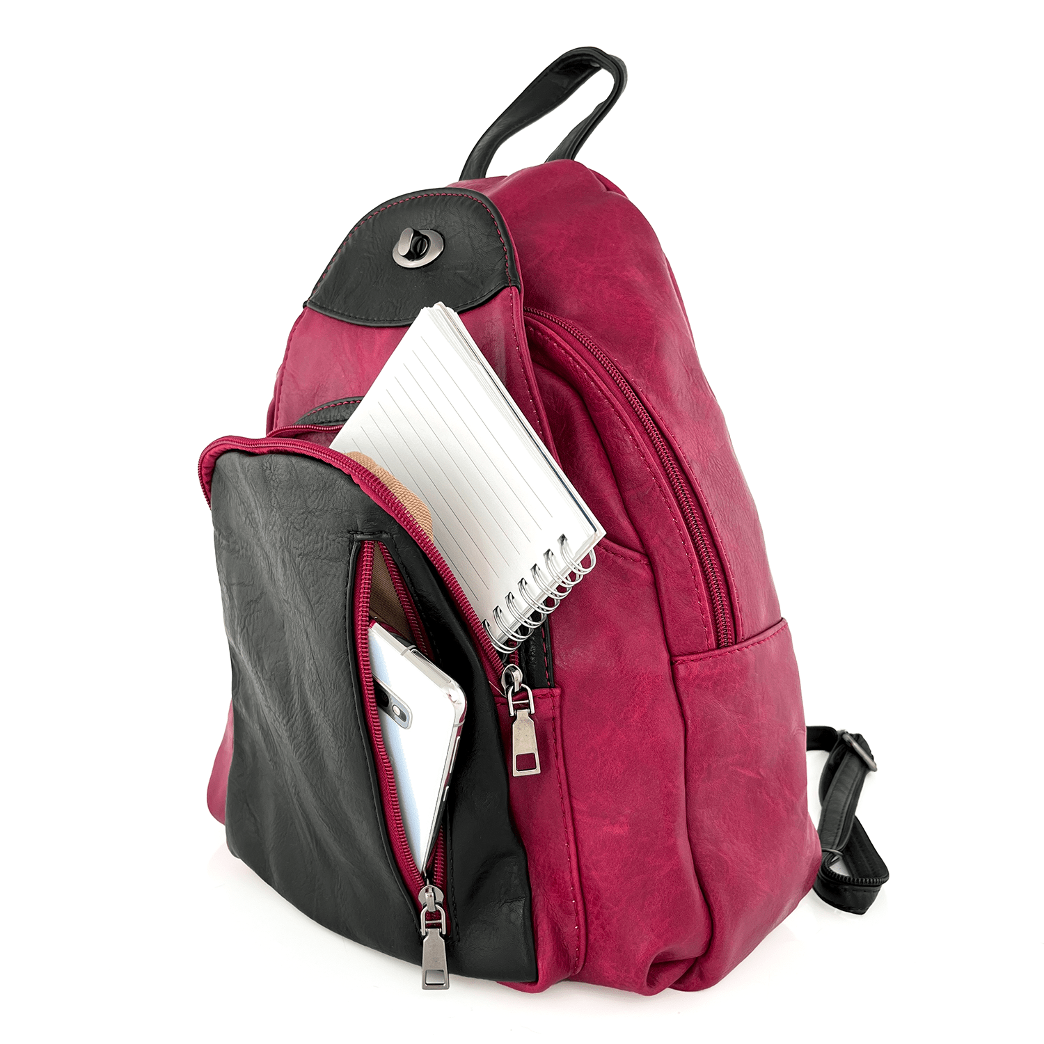 Női hátizsák sok zsebbel - piros/fekete