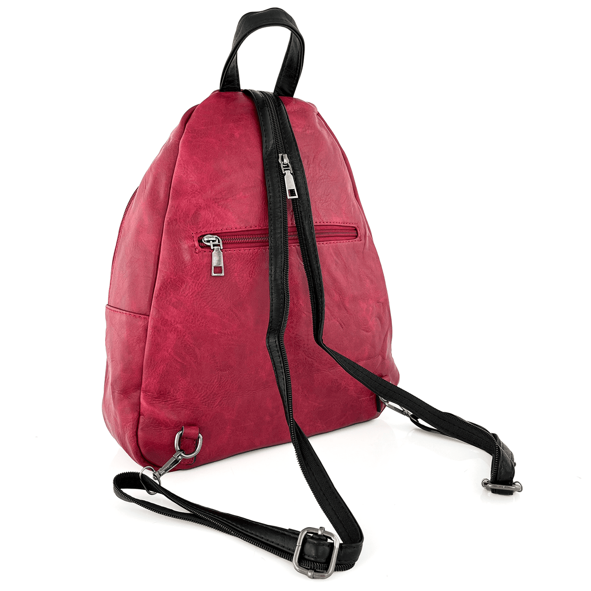 Női hátizsák sok zsebbel - piros/fekete