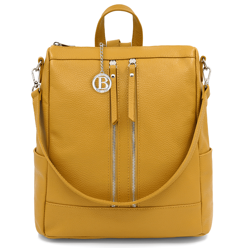 2 az 1-ben - Vittoria természetes bőr hátizsák és táska - mustársárga