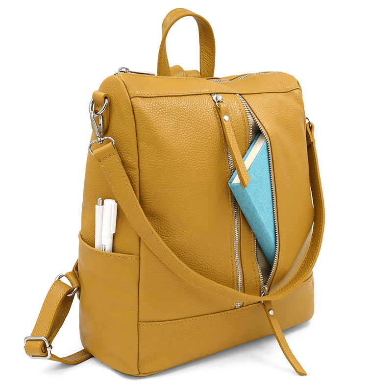 2 az 1-ben - Vittoria természetes bőr hátizsák és táska - mustársárga