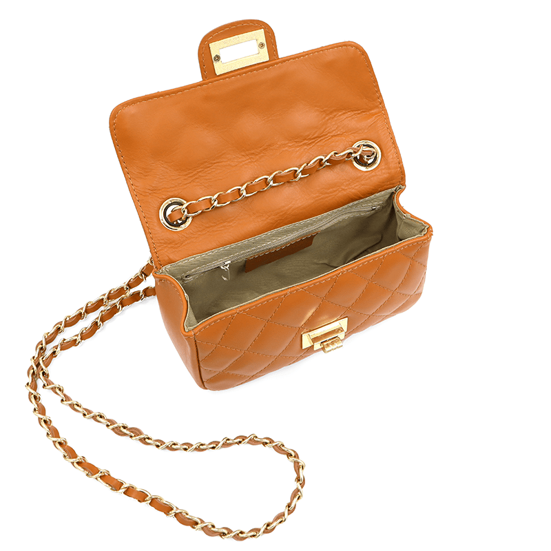 Kapitonált válltáska természetes bőrből Mila - cserépbarna