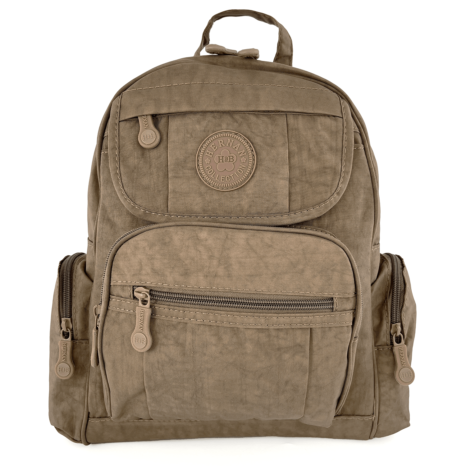 Női hátizsák szövetből, sok zsebbel - világosbarna