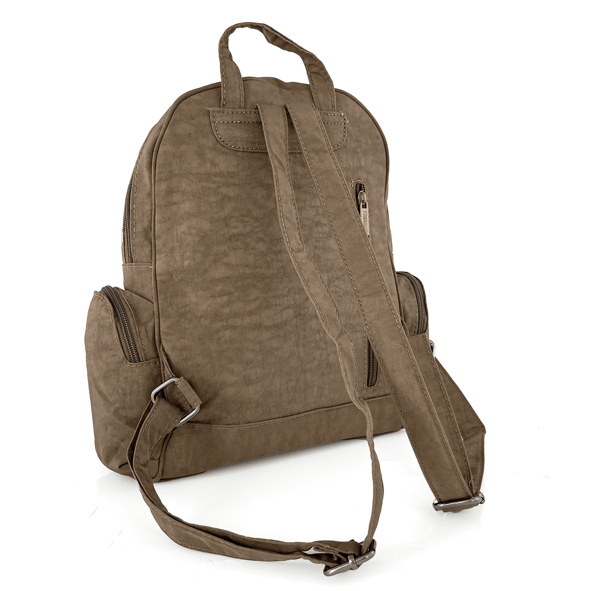Női hátizsák szövetből, sok zsebbel - világosbarna