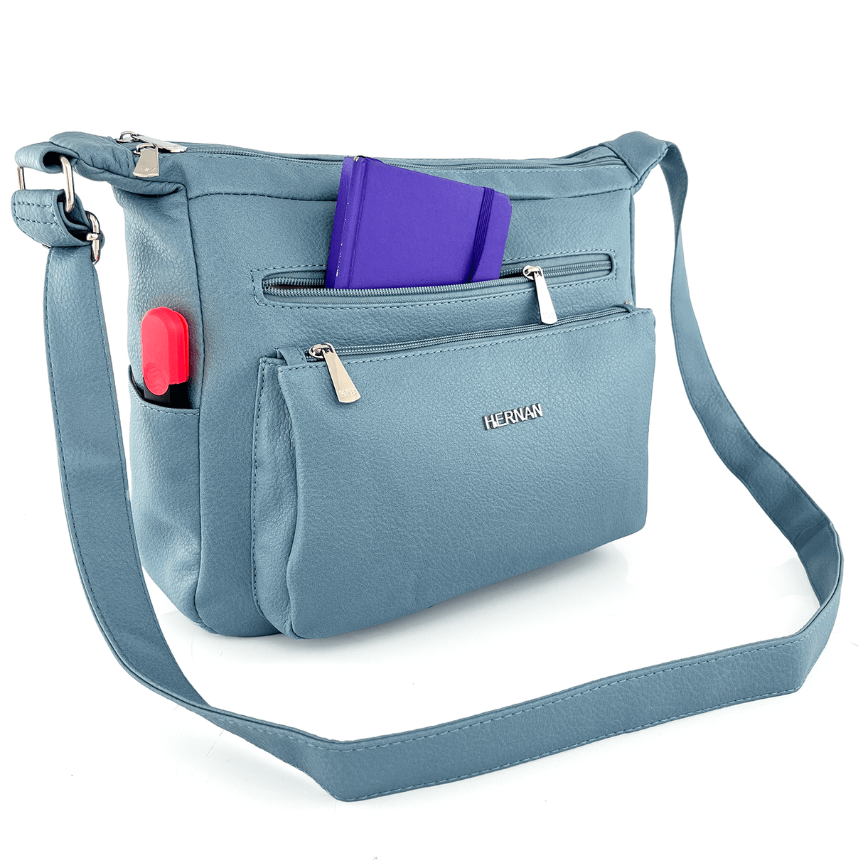 Válltáska 2 rekesszel és sok zsebbel - világoskék