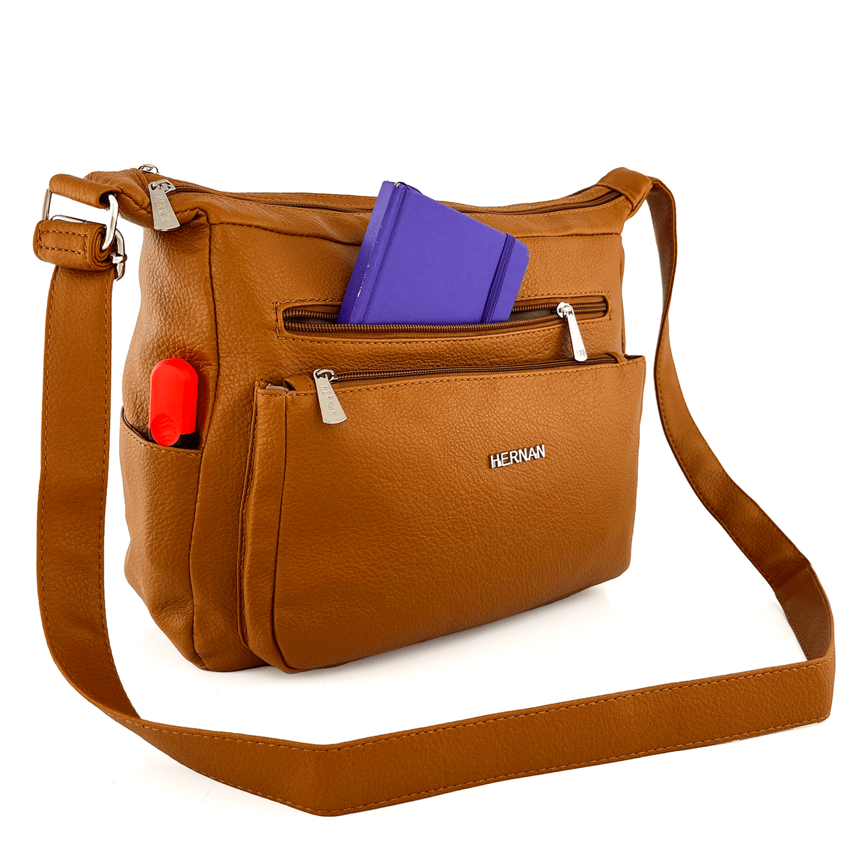 Válltáska 2 rekesszel és sok zsebbel - cserépbarna