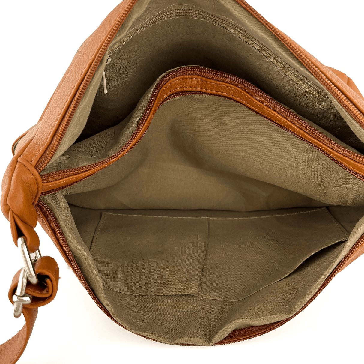 Válltáska 2 rekesszel és sok zsebbel - cserépbarna