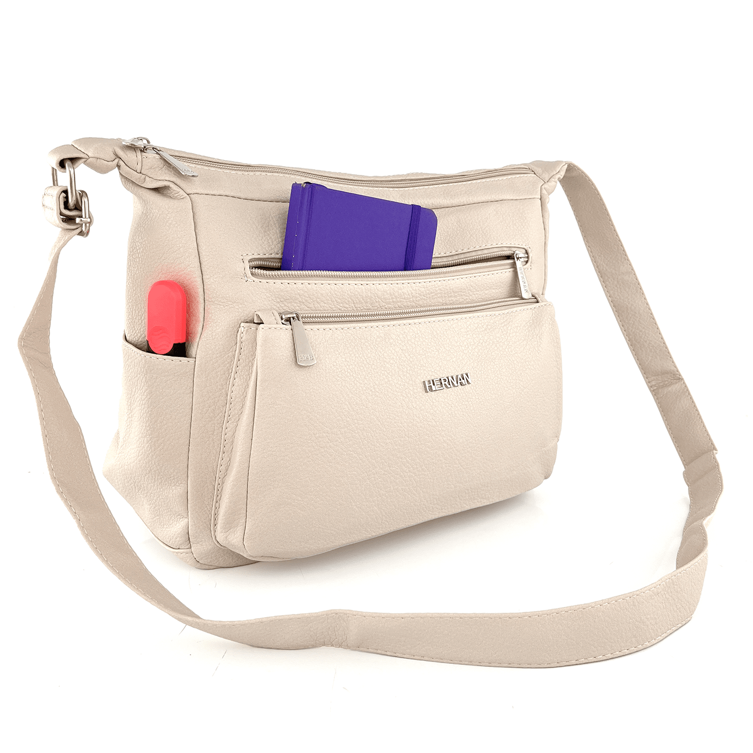 Válltáska 2 rekesszel és sok zsebbel - bézs