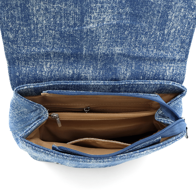 2 az 1-ben - Deni denimből készült hátizsák és táska - kék / ezüst