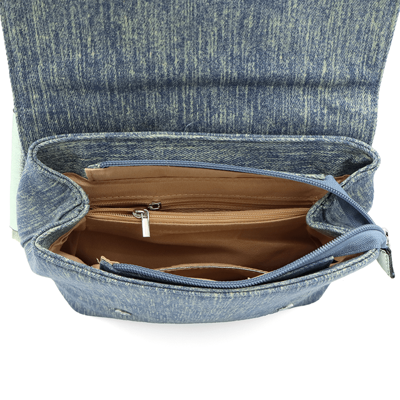 2 az 1-ben - Deni denim hátizsák és táska - sötétkék / ezüst