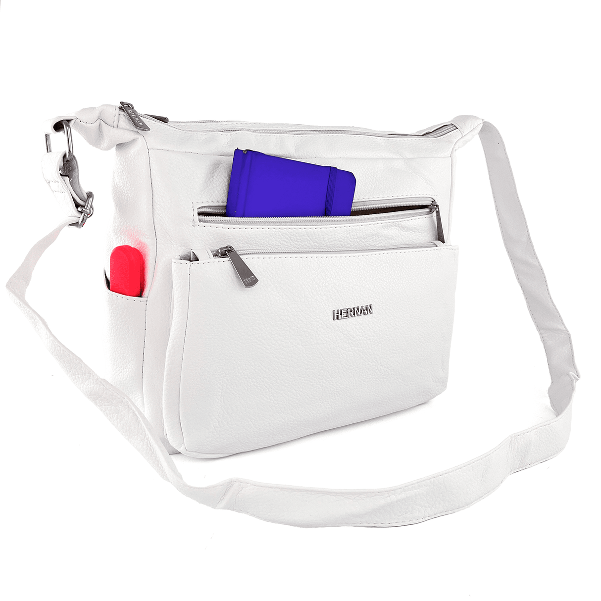 Válltáska 2 rekesszel és sok zsebbel - fehér