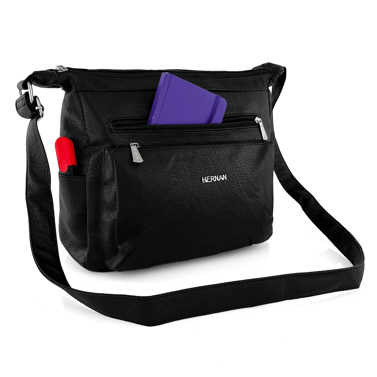 Válltáska 2 rekesszel és sok zsebbel - fekete