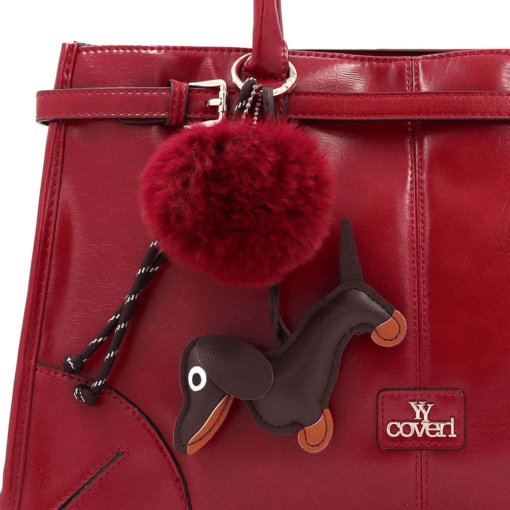 Női táska kutyus és pelyhek medálokkal - piros