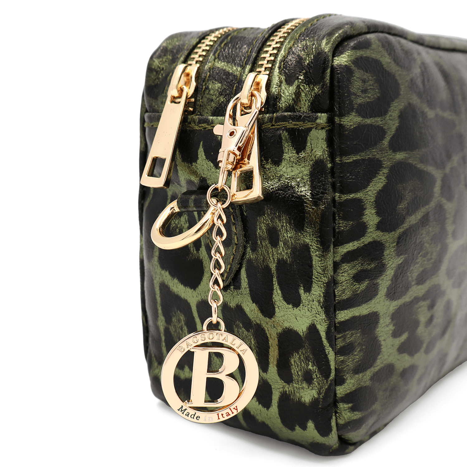 Természetes bőr válltáska nyomtatott mintával - zöld