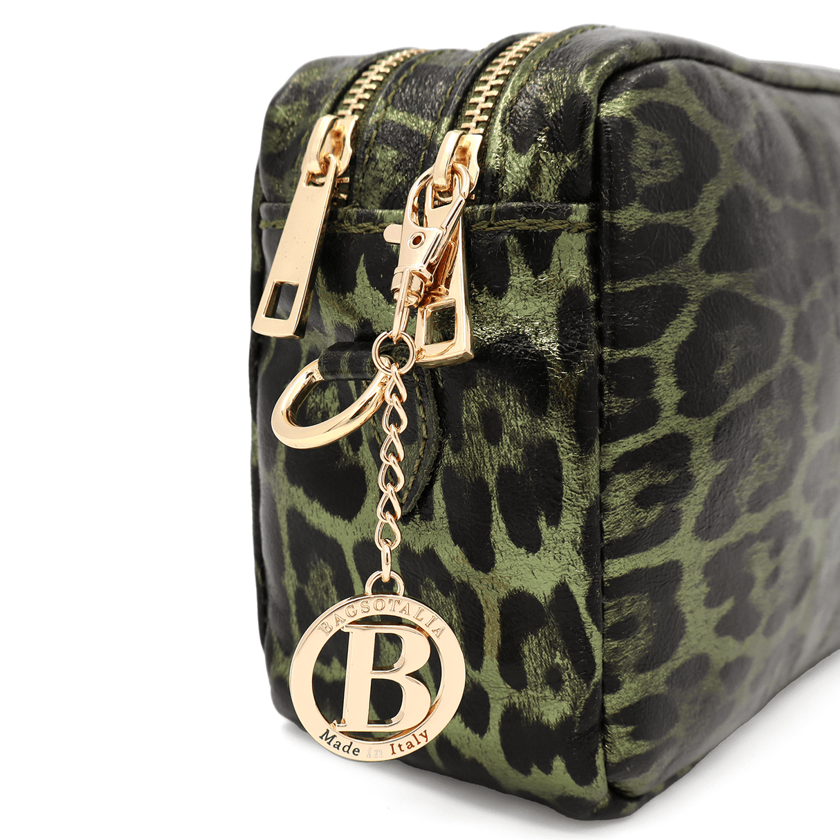 Természetes bőr válltáska nyomtatott mintával - zöld