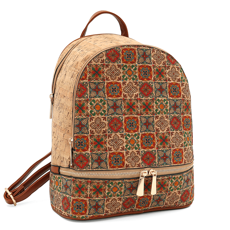 Női kőbőr hátizsák Madeline nyomtatással -  virágos mezők